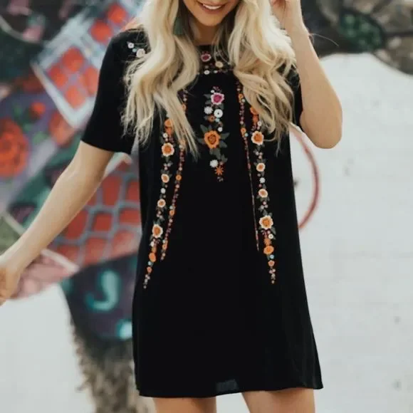 green emerald velvet dress Umgee Ruffled Embroidered Keyhole Dress Black